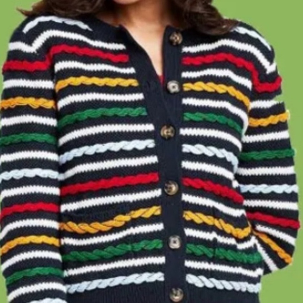 La Ligne Colorful Striped Cardigan Sweater Navy, Red and Yellow in xxs